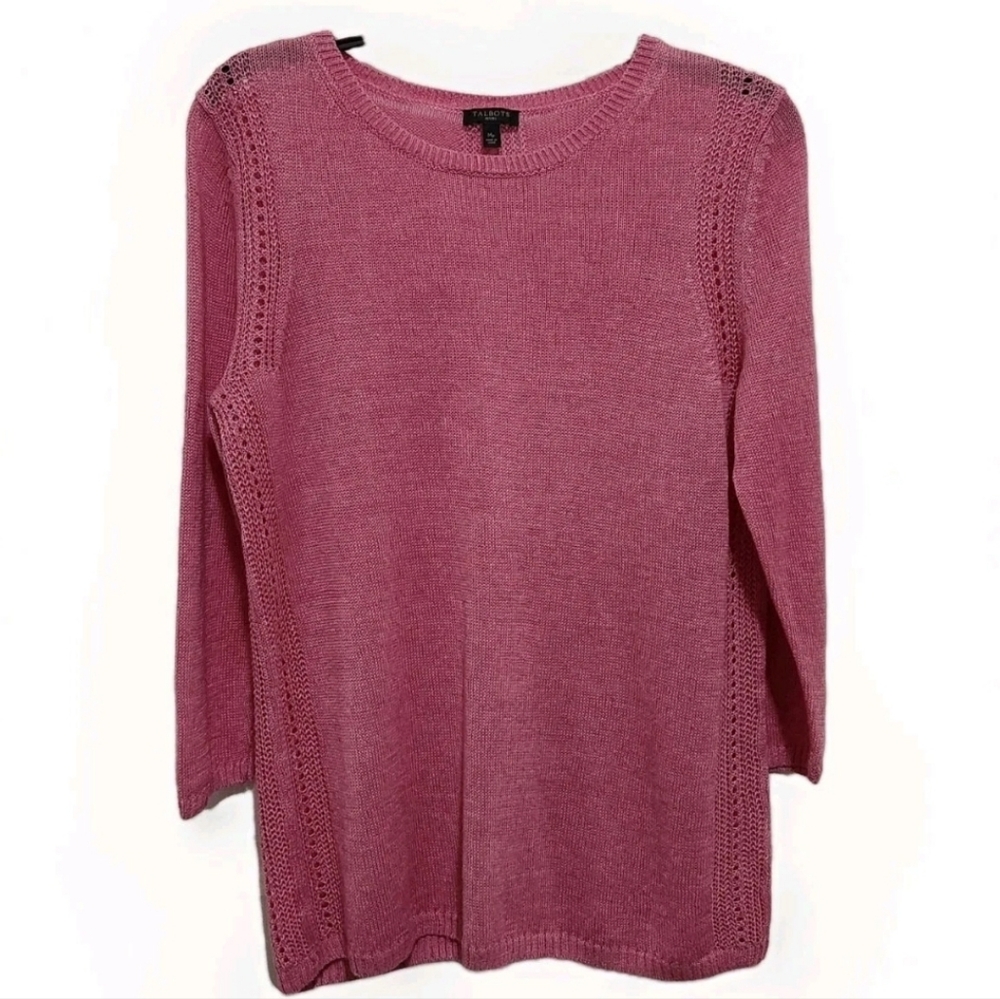 Talbots Women's MP 100% Linen Pink 3/4 Sleeve Pullover Sweater Feminine Coastal